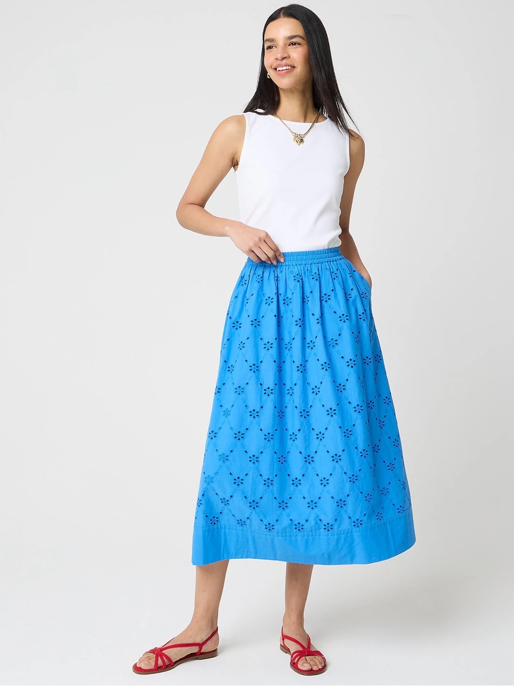 NWT J. Crew Blue Eyelet Midi Skirt Size Medium